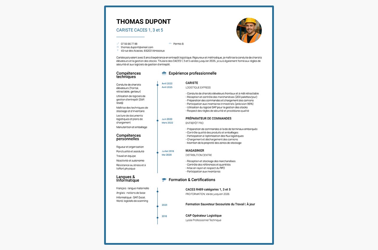 exemple de cv de cariste